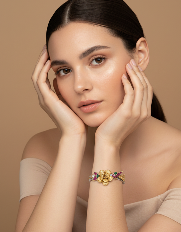 Floral Leaf Bracelet In Gold-Plated Silver