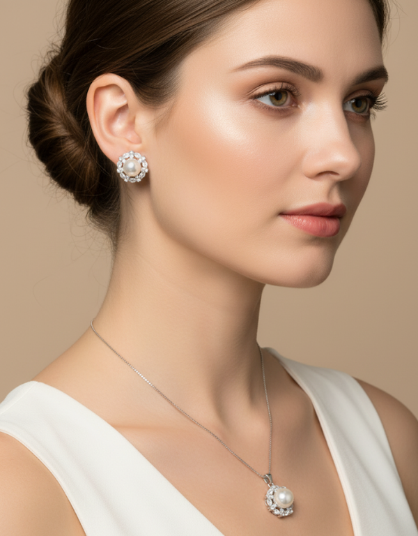 Fleur Pendant With Link Chain And Earrings
