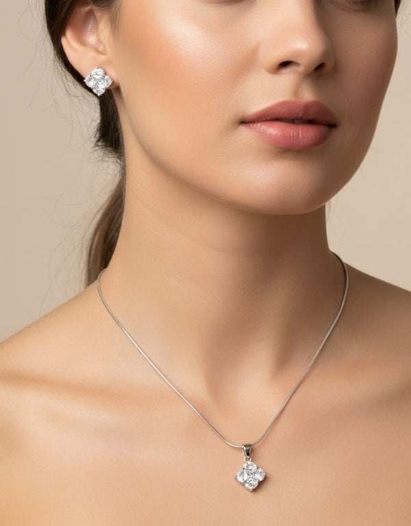 Floral Moment Pendant With Link Chain & Earrings