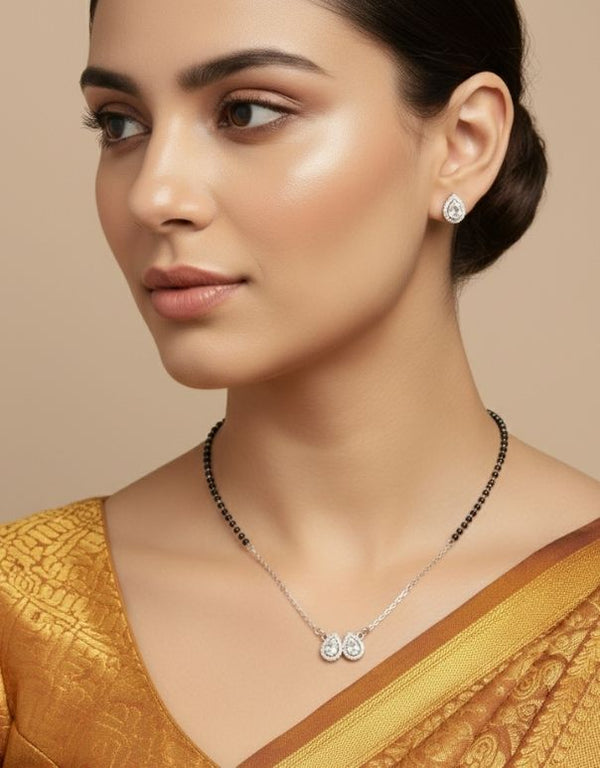 Drop Pendant With Mangalsutra Chain & Earrings