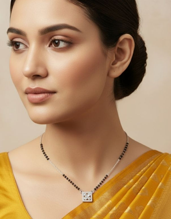 Diamond Floral Pendant With Mangalsutra Chain