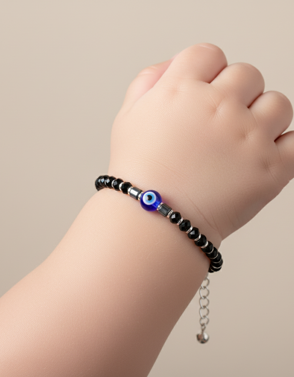 Black Beads With Evil Eye Bracelet