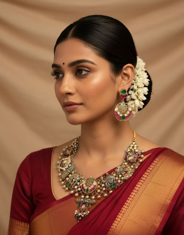 Traditional Camel Necklace & Earrings With Stone Motif