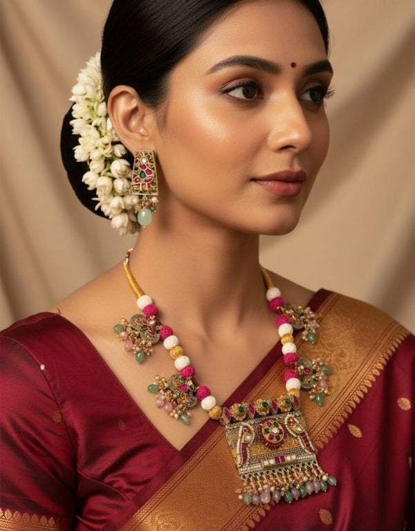 Beautiful Set & Earrings with Flowers And Birds Stone
