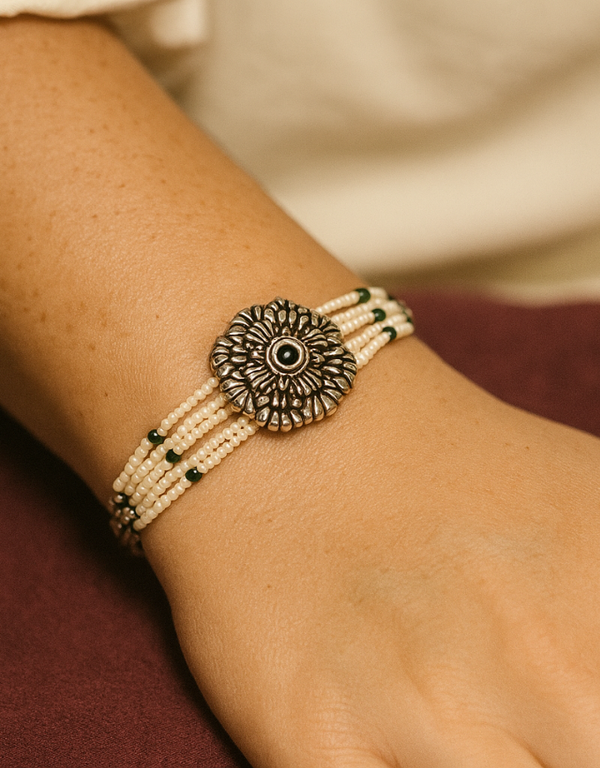 Oxidised White Floral Bracelet