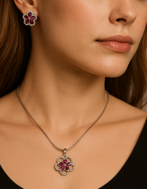 Rose Diamond Pendant With Earrings