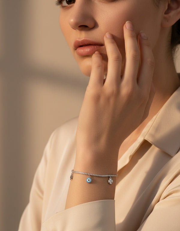 Evil Eye And Floral Charm Bracelet